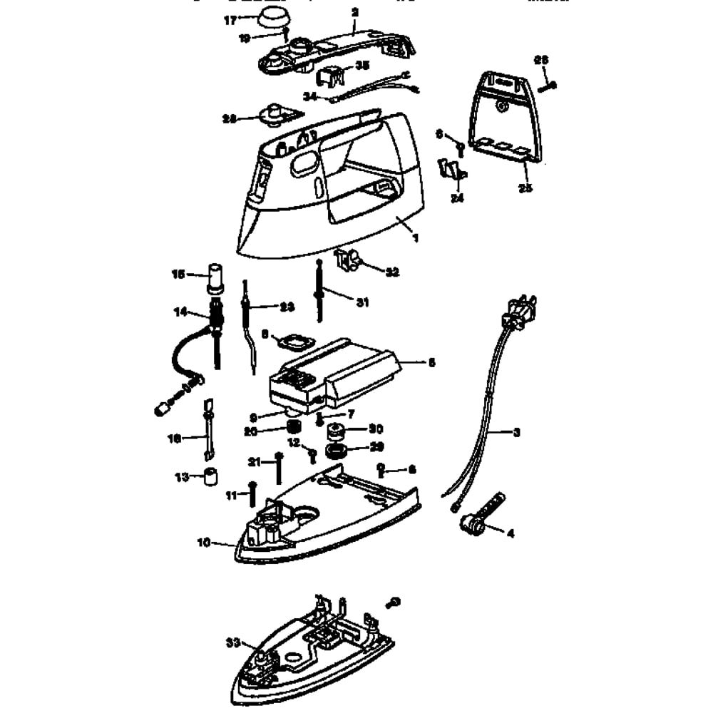Replacement Parts Diagram and Parts List for F505S  Black and Decker Iron